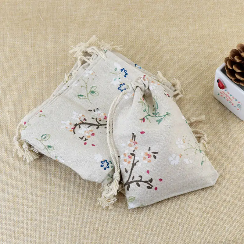 Hotsale 50pcs/lot 10x14cm Flowers Design Cotton Bag Drawstring Gift Bags Cute Charms Bracelets Jewelry Packaging Bag Pouches