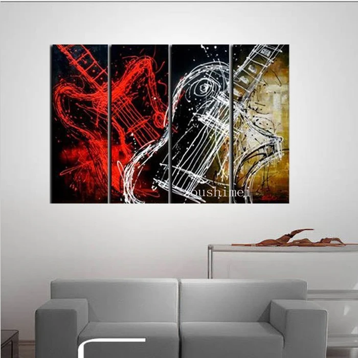 

High Quality Handpainted Group of Abstract Painting Music Picture Guitar Modern Paintings For Living Room Decor Art Canvas