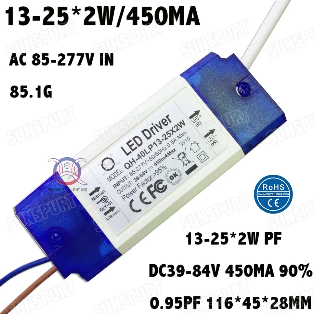 

2 Pieces Isolation 36W AC85-277V LED Driver 13-25x2W 450mA DC39-84V LEDPowerSupply Constant Current Ceiling Lamp Free Shipping