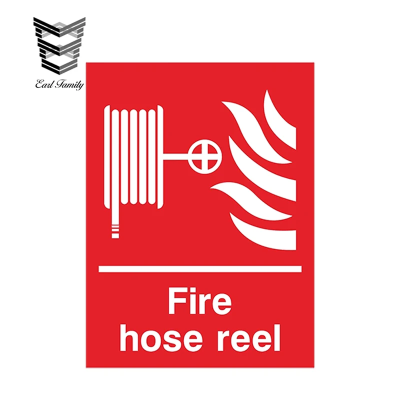 EARLFAMILY 13cm x 9.75cm Car Styling FIRE HOSE REEL Car Sticker for Fire Safety Door Room Caution Danger Waterproof Accessories