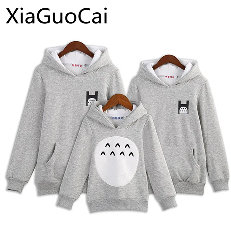 Family Matching Clothes Autumn New Cartoon Printed Family Hoodies Look Long Sleeved Hooded Sweater Three Family Outfit