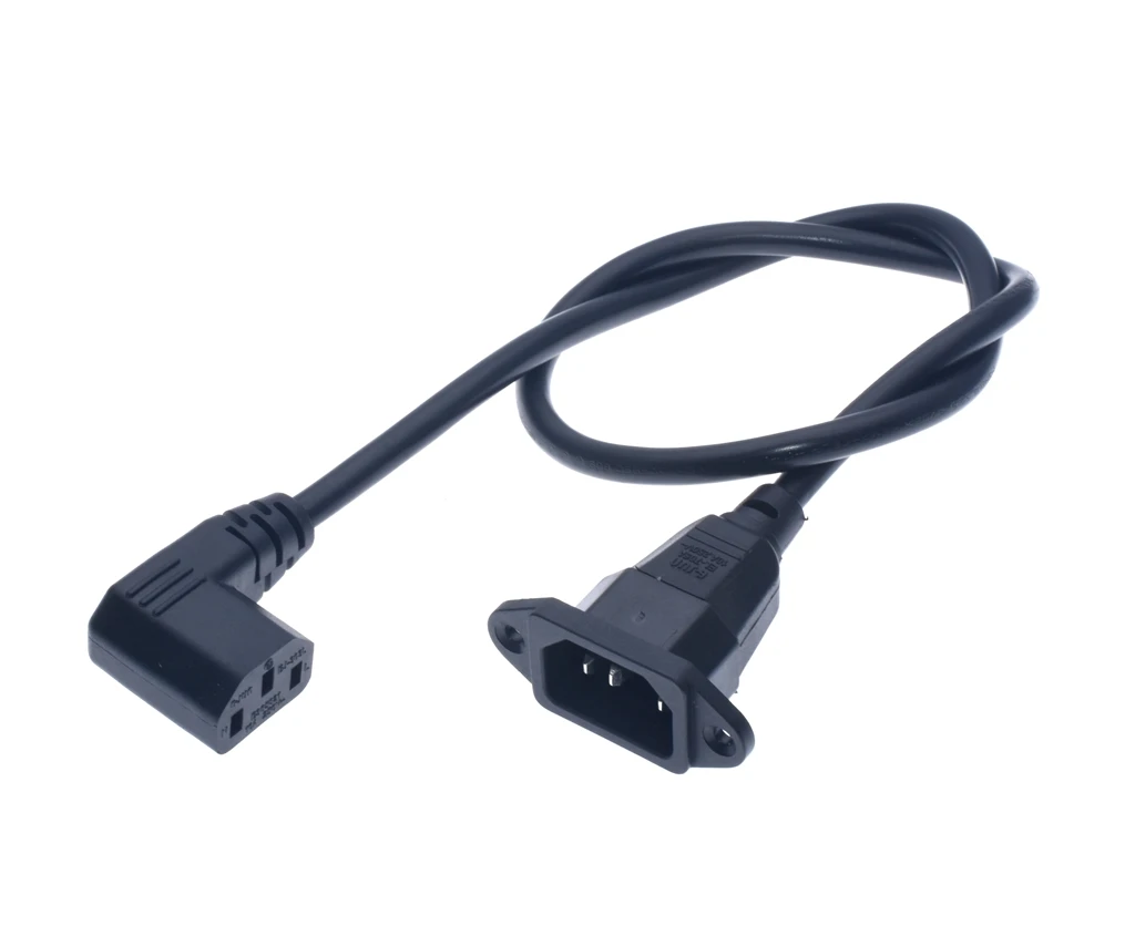 Rallonge IEC320 C14 à C13, C14 avec trous de vis et C13 Court à angle droit, longueur 60cm, H05VV-F 3G 0.75MM