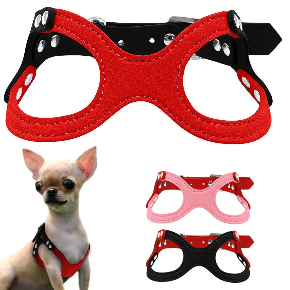 Soft Suede Leather Small Dog Harness for Puppies Chihuahua Yorkie Red Pink Black Ajustable Chest 10-13\