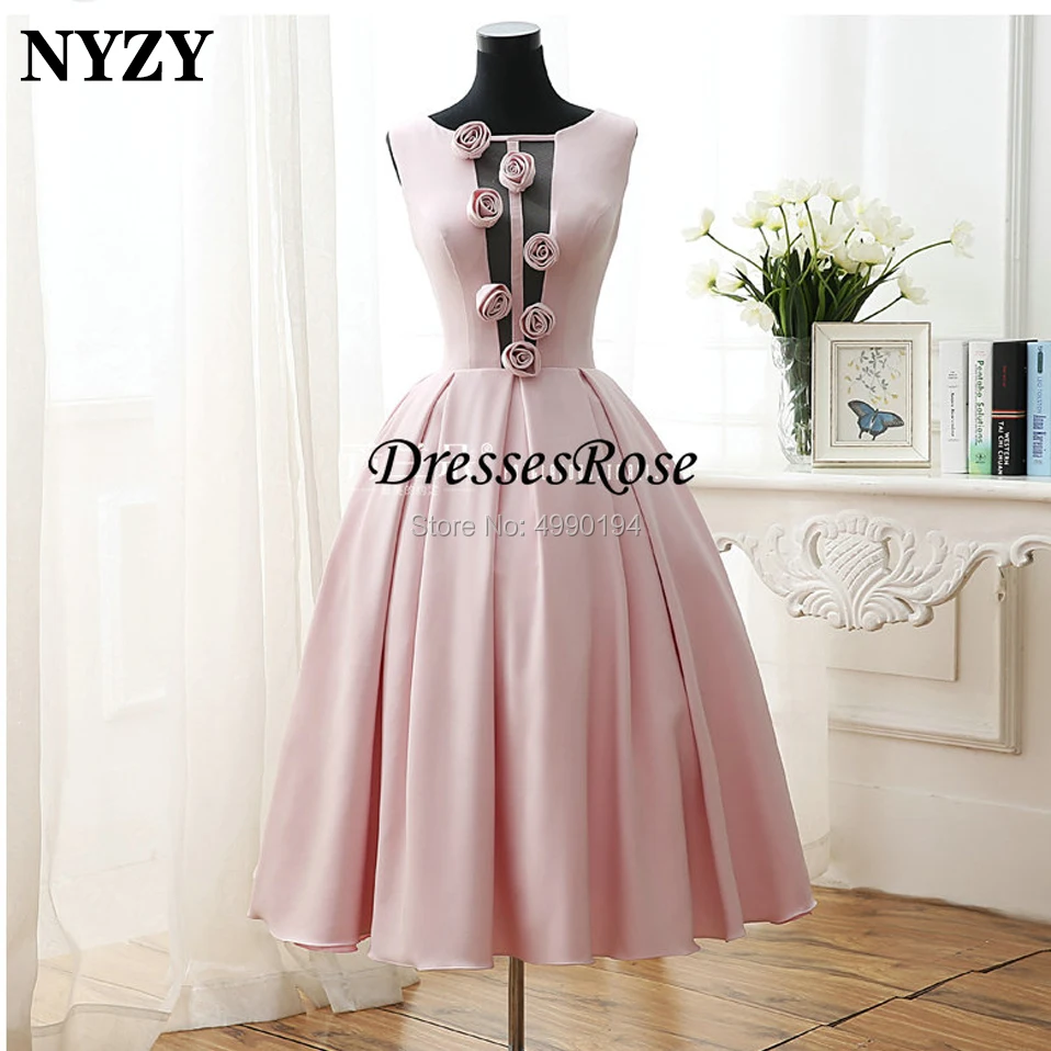 

Vestido Robe Cocktail Dresses NYZY C151 Sexy Open Bust Rosettes Pink Satin Dress Party Homecoming abendkleider 2019