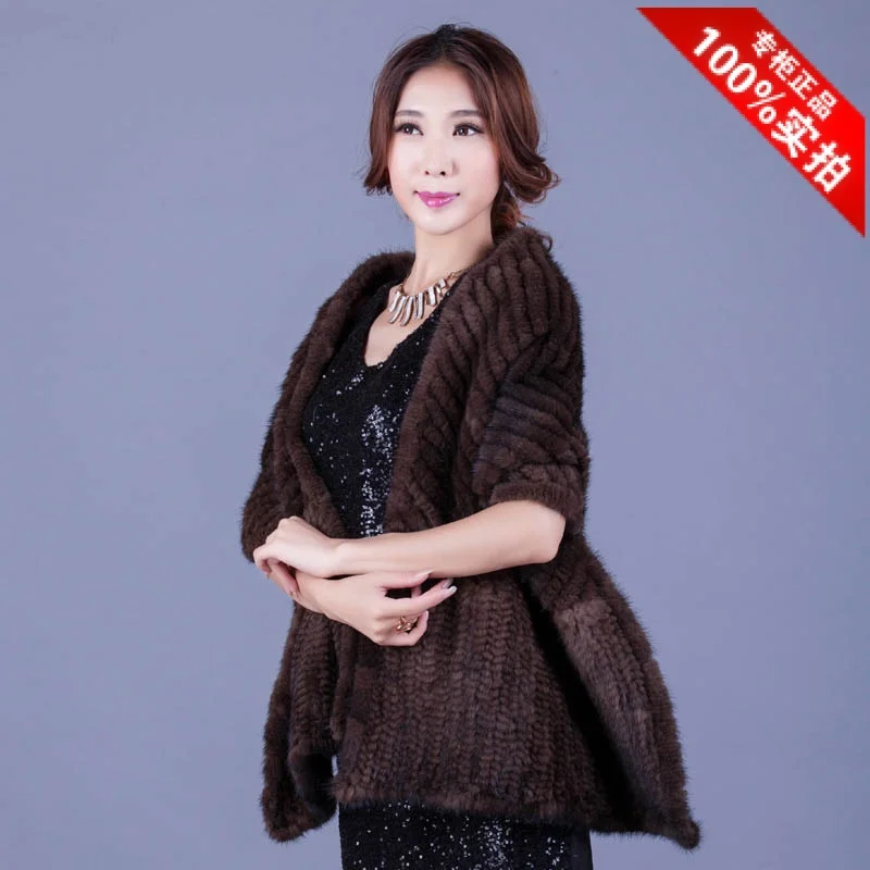 Mink fur shawl chervron outerwear fur scarf knitted muffler scarf Women evening dress autumn and winter thermal