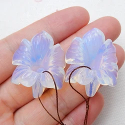 Carved Flower Opalite Stone fashion woman Earrings bead,Semi-precious stones jewelry accessories 31x24x11mm,12.7g