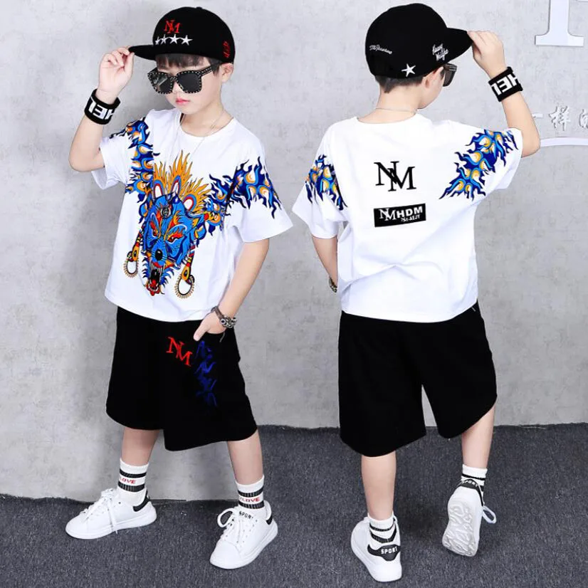 Boys summer clothes kids Tees+pants cartoon clothes 3-13T boys print T-shirt children fashion streetwear cool jacket boys pants