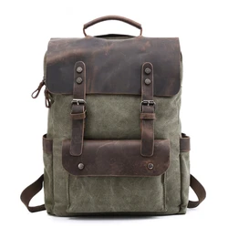 New Hot Europe Canvas Leather Backpacks Men Women 14