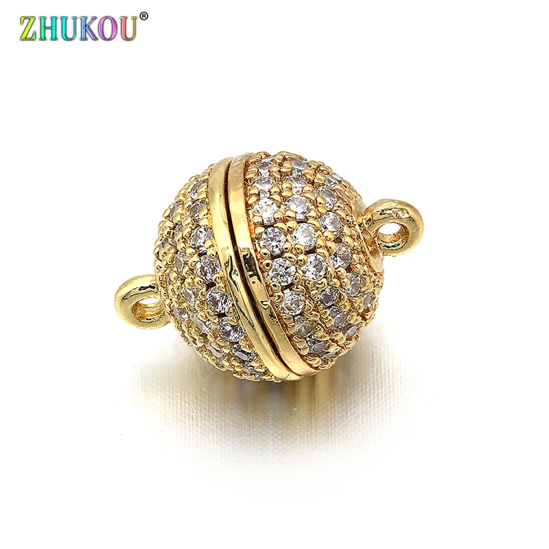 10*14mm Brass Micro Pave Cubic Zirconia Round Magnetic Clasps Hooks, Mixed Color,Hole: 1mm, Model: VK20/1Pcs