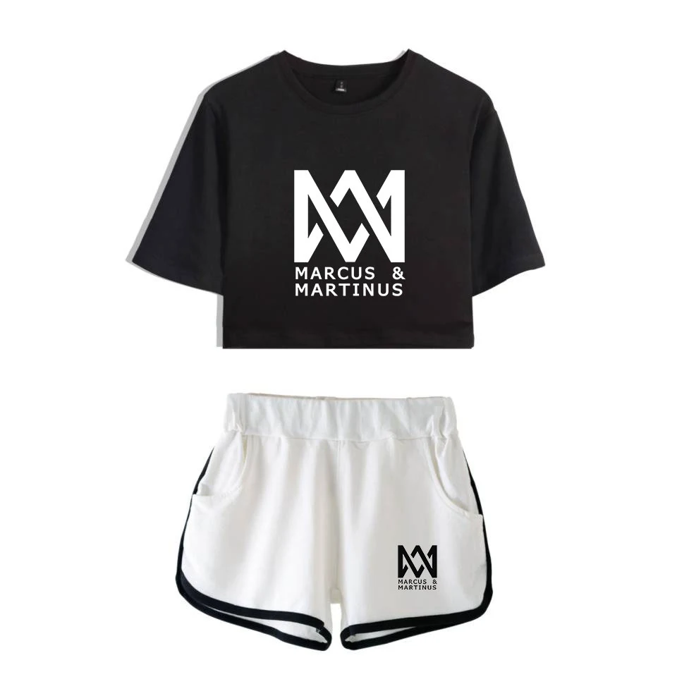 Marcus and Martinus Short Sleeve Printed Crop Top + Shorts Sweat Suits Women Tracksuits Two Piece Outfit