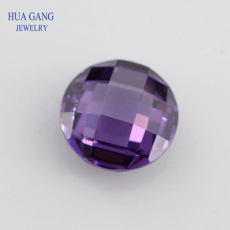 Purple Cubic Zirconia Stone Round Shape Double Checkerboard Cut Loose CZ Stone Synthetic Gems For Jewelry 4~14mm