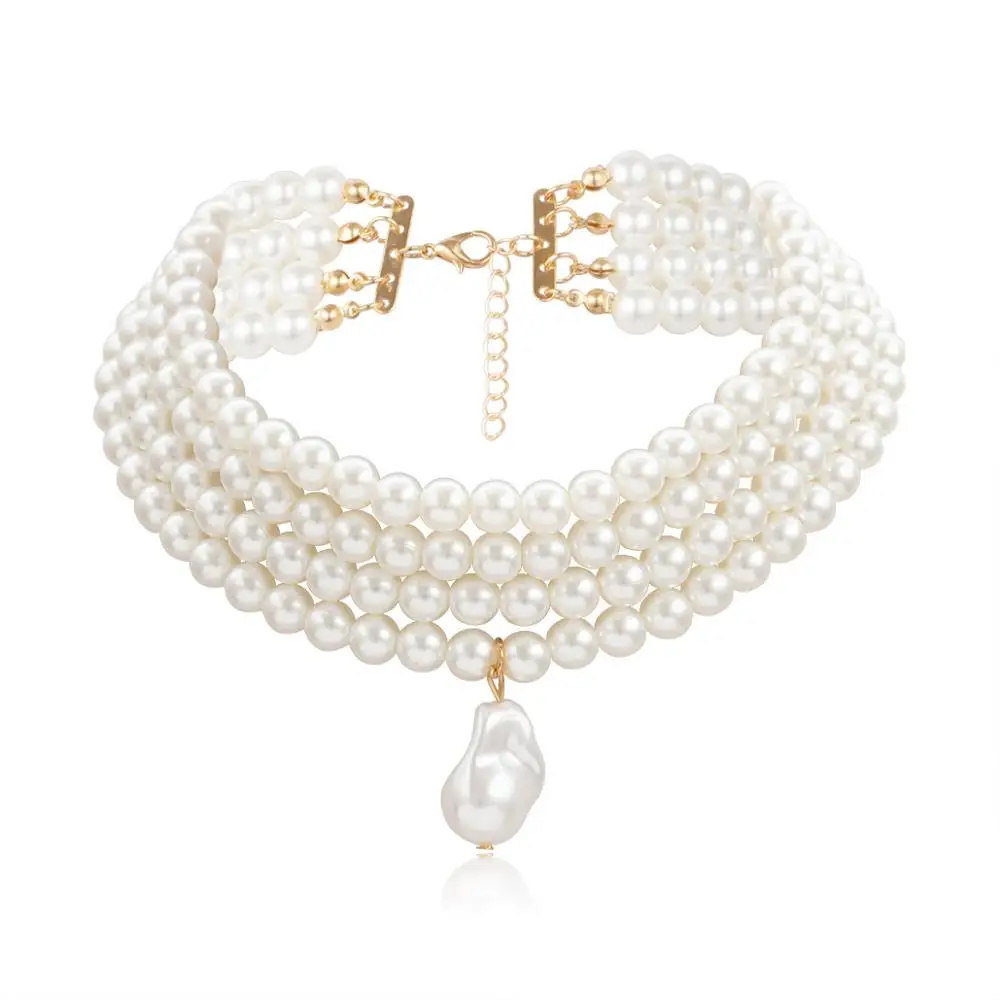 IngeSight.Z Punk Multi Layered Imitation Pearl Choker Necklace Collar Statement Boho Handmade Pendant Necklace for Women Jewelry