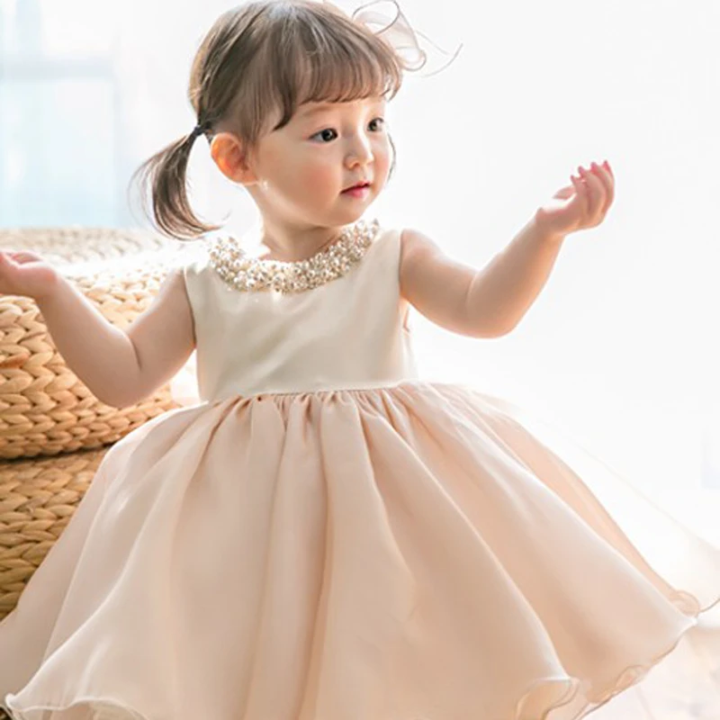 IYEAL New Fashion Sleeveless Children Girl Dress Beading Kids Girl Christening Gown Birthday Party Dress For Baby Baptism