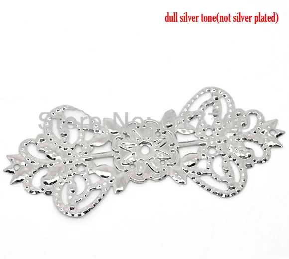 

Free shipping-30Pcs Silver Tone Filigree Flower Wraps Connectors Jewelry Findings DIY Connectors 7.4x3.1cm J0044