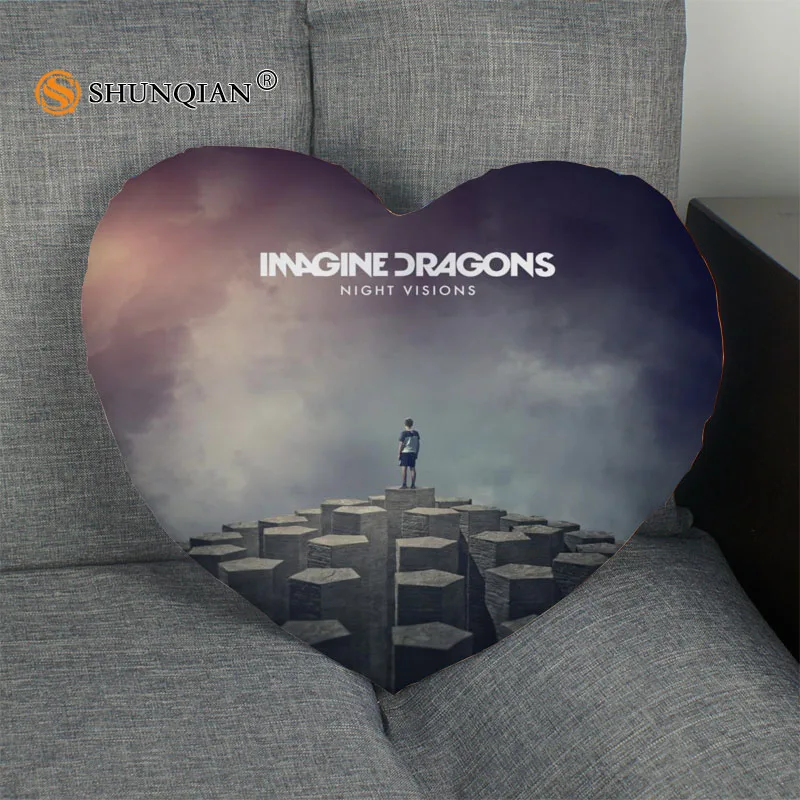 Imagine Dragons Heart Shape Pillow Cover Custom zipper Pillowcase Just Cover No Core Size 41x36cm,47x42cm