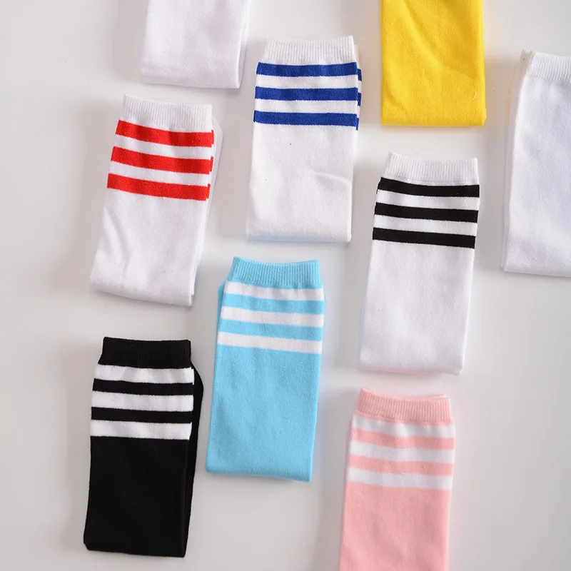 Kids Knee High Socks For Girls Boys Football Stripes Cotton Sports Old School White Socks Skate Children Baby Long Tube Leg Warm