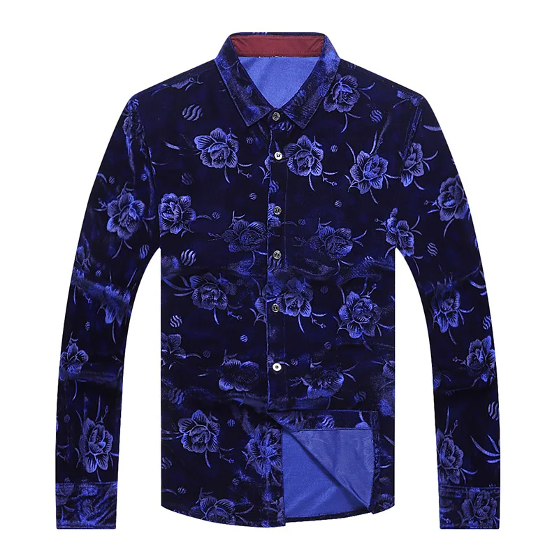 Beautiful Flower Luxury Shirts For Men Fashion Casual Long Sleeved Autumn High Quality Velvet Soft Comfortable Camisas De Hombre