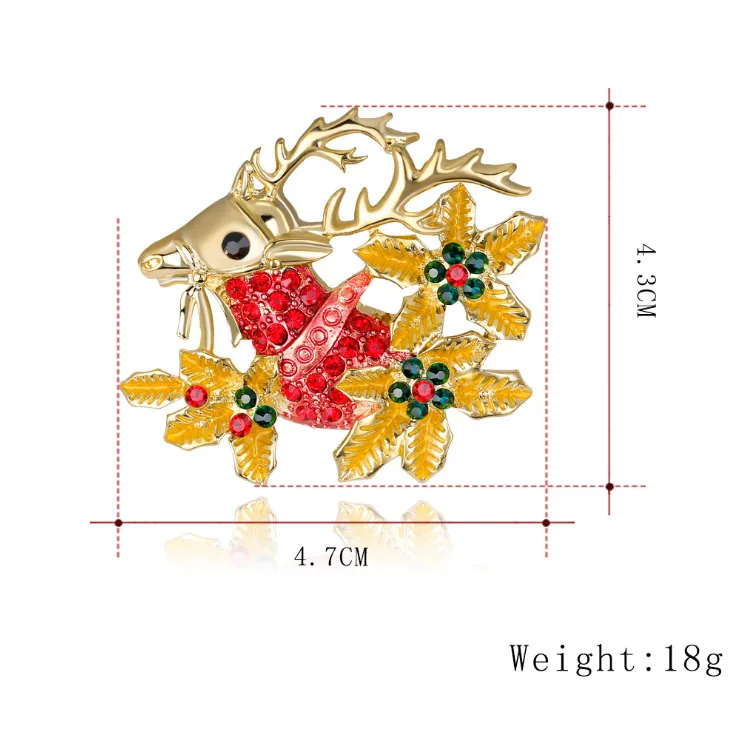 50pcs/lot Cute Design Baby Reindeer Brooch Rhinestone Christmas Crystal Brooch Pin