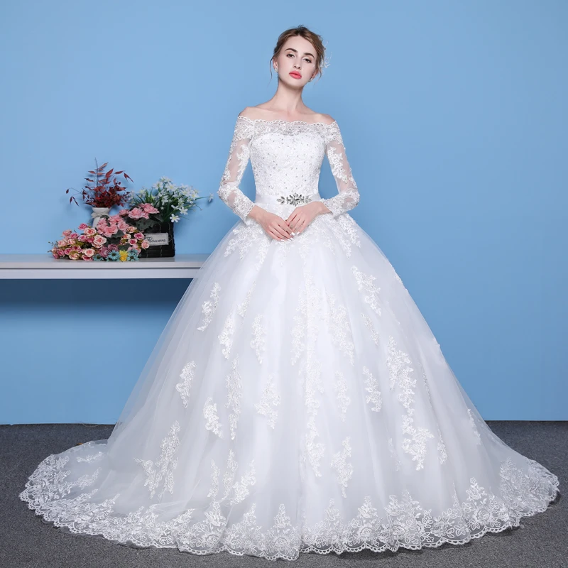 Lange Mouwen Trouwjurken 2022 Prinses Kant Bridal Bruid Jurken Luxe Vintage Uit De Schouder Robe De Mariage