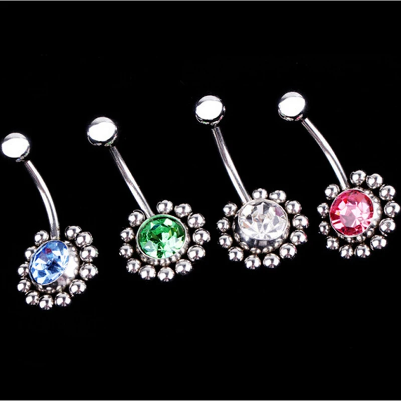 New Brand Rhinestone Sunflower Piercing Belly Button Rings Women Body Piercing Tragus Nombril Ombligo Navel Fashion Jewelry