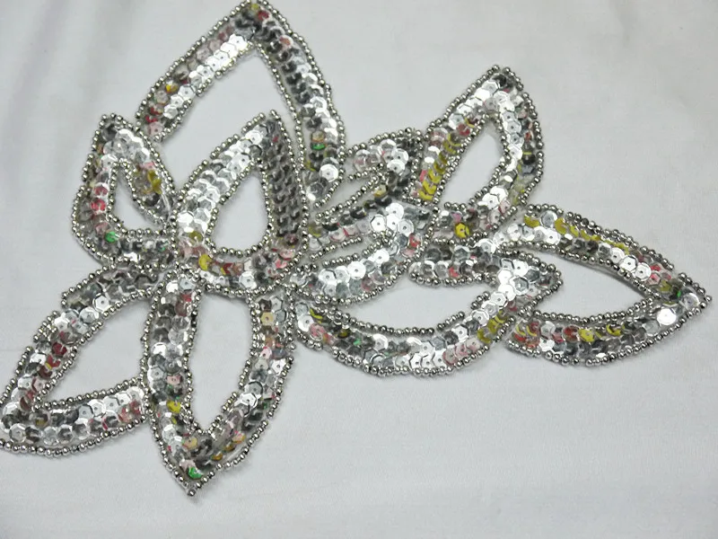 10 Pieces/Lot Sequined Embroidery Patches Gold Patches Beading Silver Sequin Applique Flower Hair accessory 24*19cm