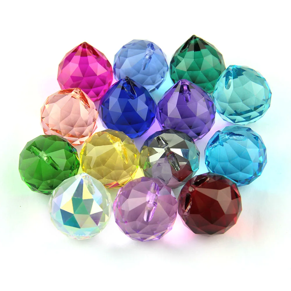 20mm/30mm/40mm 10pcs Chandelier Crystal Faceted Ball Prism Colorful Suncatcher Feng Shui Ball Glass Lamp Parts
