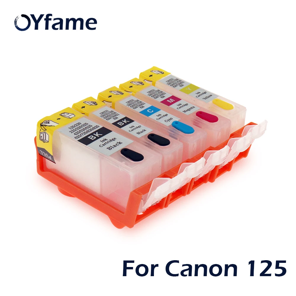 OYfame 5pcs PGI 125 CLI 126 PGI125 Refillable Ink cartridges for Canon PIXMA MG6110 MG6210 MG8110 MG8210 printer with ARC chips