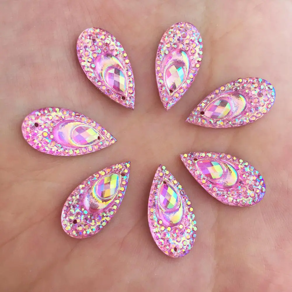 40PCS AB Resin 10*20mm Teardrop Peacock eye Flat back rhinestone applique scrapbook Wedding Embellishment diy 2 hole craft SK83