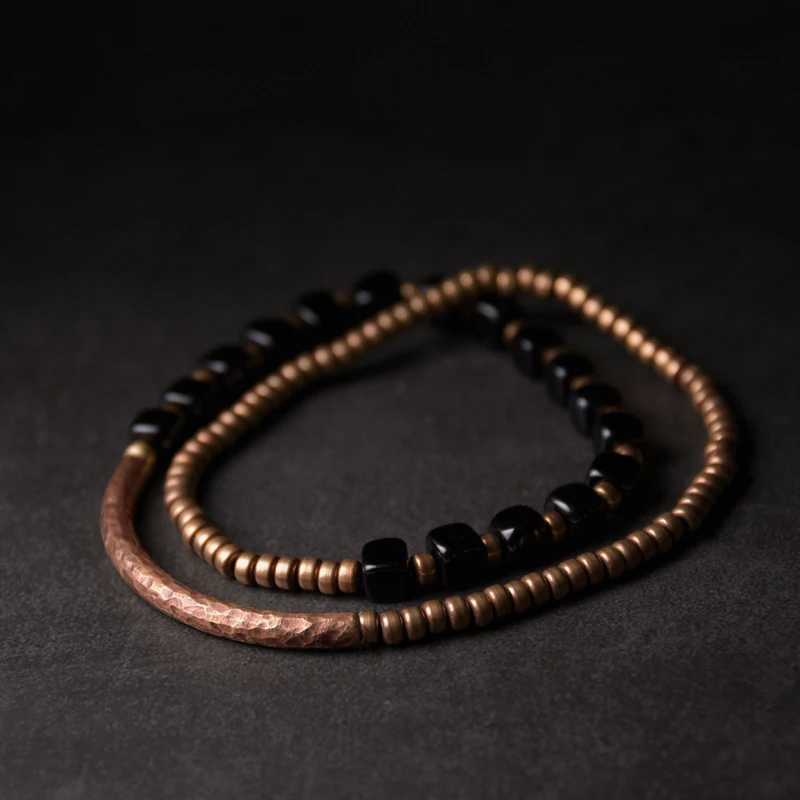 Black Onyx Multilayer Bracelet Hammered Artificial Oxidized Copper Accessories Men Women Health Punk Street Designer Jewelry