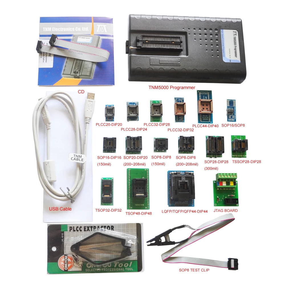 2020 New TNM5000 USB Atmel EPROM Programmer memory recorder+16pc adapters+IC Clip for NAND flash/EPROM/MCU/PLD/FPGA/ISP/JTAG