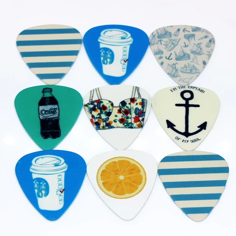 SOACH 10pcs 0.46mm guitar picks pick paddle personality mixed pattern PVC double-sided printing instrument accessories