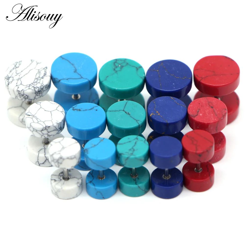 Alisouy 1PC Stone Fake Ear Plug Ear Tunnels Cartilage Piercing Studs Tragus punk Ear Stud Earrings Body Jewelry for men