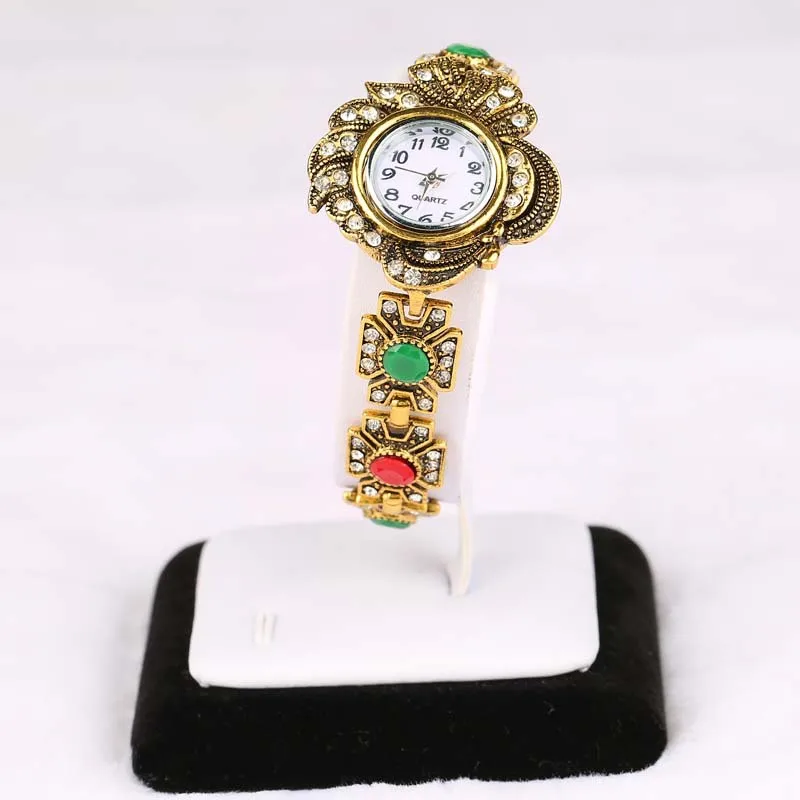 2018 New Vintage Indian Turkish Wrist Watch Jewelry Antique Gold Color Crystal Bracelets Bangles For Women Mothers Day Gift