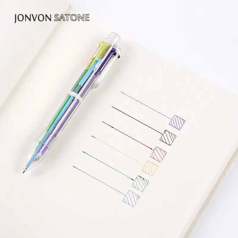 Jonvon Satone 50 Pcs Wholesale Press Color Oil Pen 6 In 1 Pen Creative Stationery Lovely Multicolored Ball Pens For Writing Gift