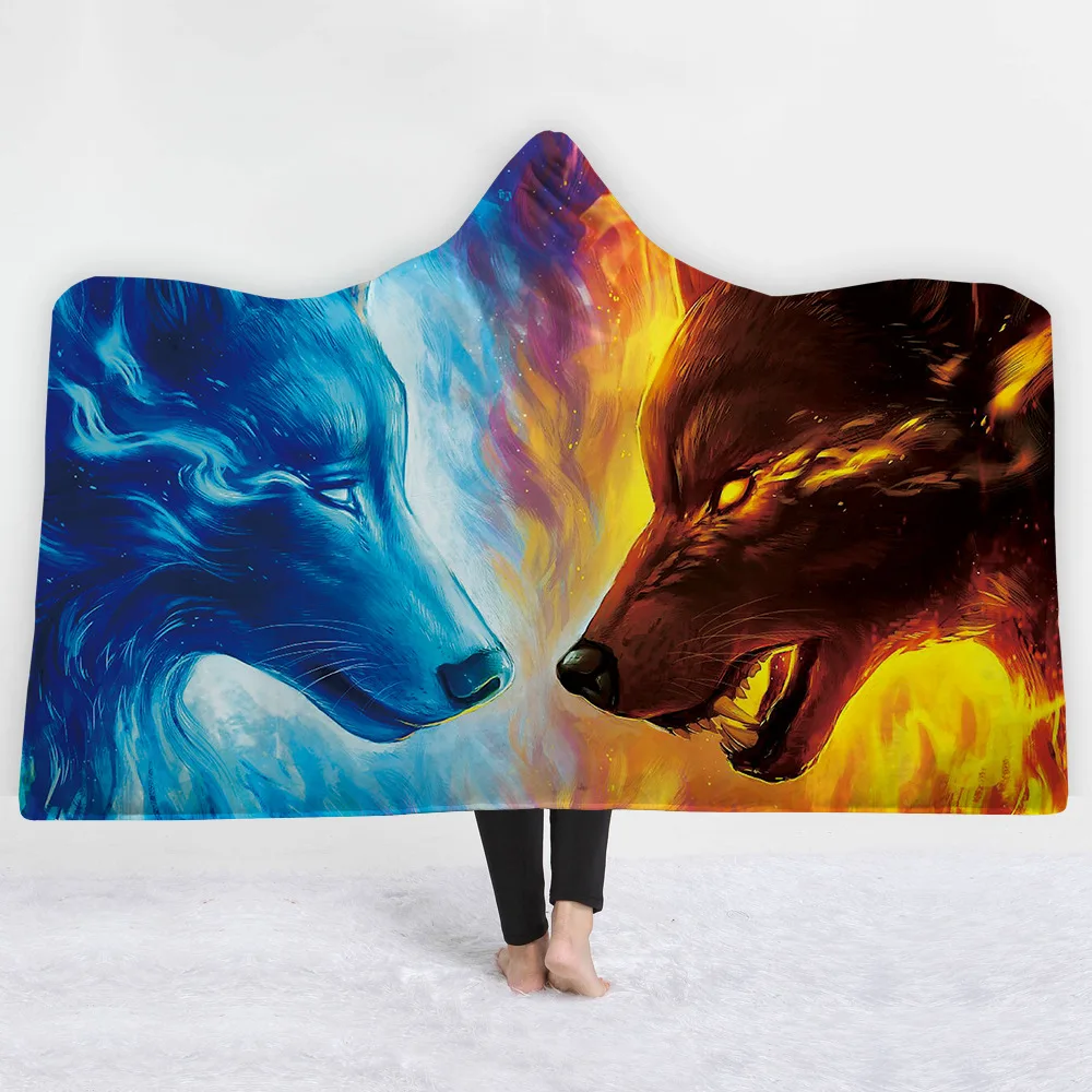 

mylb Firstborn by JoJoesArt Hooded Blanket for Adults Sherpa Fleece Psychedelic Lion 3d Print Microfiber Wearable Blanket on Bed