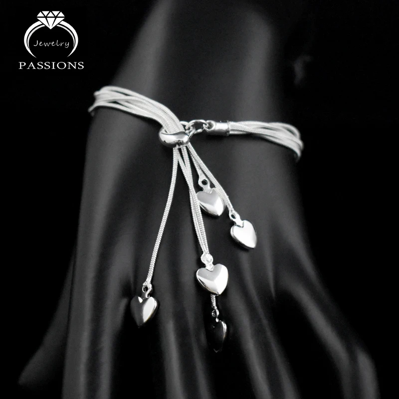 New Arrival Fashion 925 Sterling Silver Bracelets Elegant Multilayer Love Heart Tassel Pendant Chain Bracelet For Women Jewelry