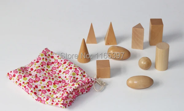 Free ship 1Set of 10pc children Wooden Montessori solid geometry sensorial early development  Educational material mystery bag