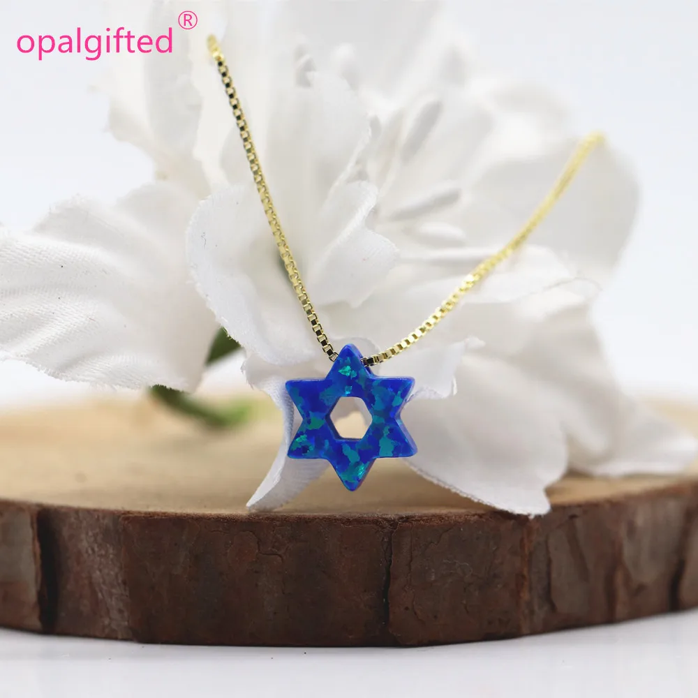 (1pc/lot) New Fashion 10mm dark blue/white Jewish Star of David with Hollow Opal Necklace Women opal jewelry for gift