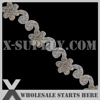 

DHL Free Shipping Crystal Trimming in White Base with Clear Rhinestone in Silver Settings for Wedding Bridal Sash