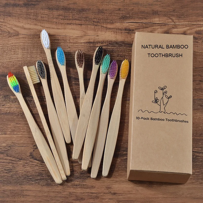 10Pcs Bamboo Toothbrush Eco Friendly Wooden Tooth Brush BPA Free Soft Bristle Tip Charcoal Adults Oral Care Toothbrushes