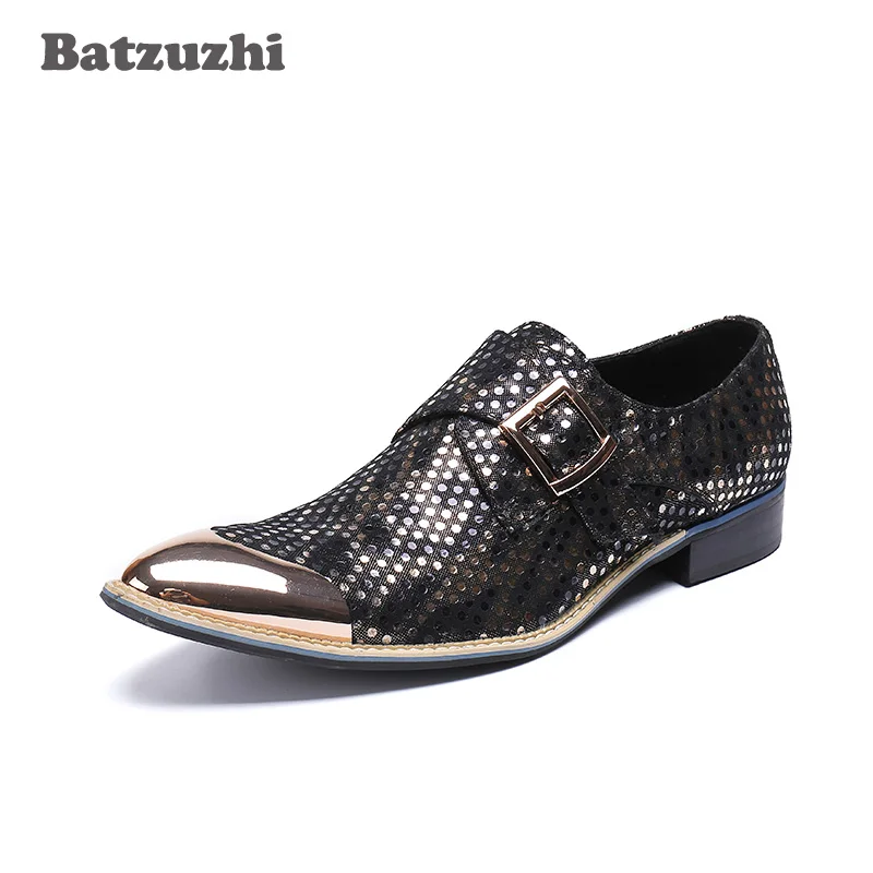 Batzuzhi Luxury Handmade Mens Shoes Zapatos Hombre Metal Pointed Toe Buckle Leather Shoes Men Formal Dress Shoes Business Party