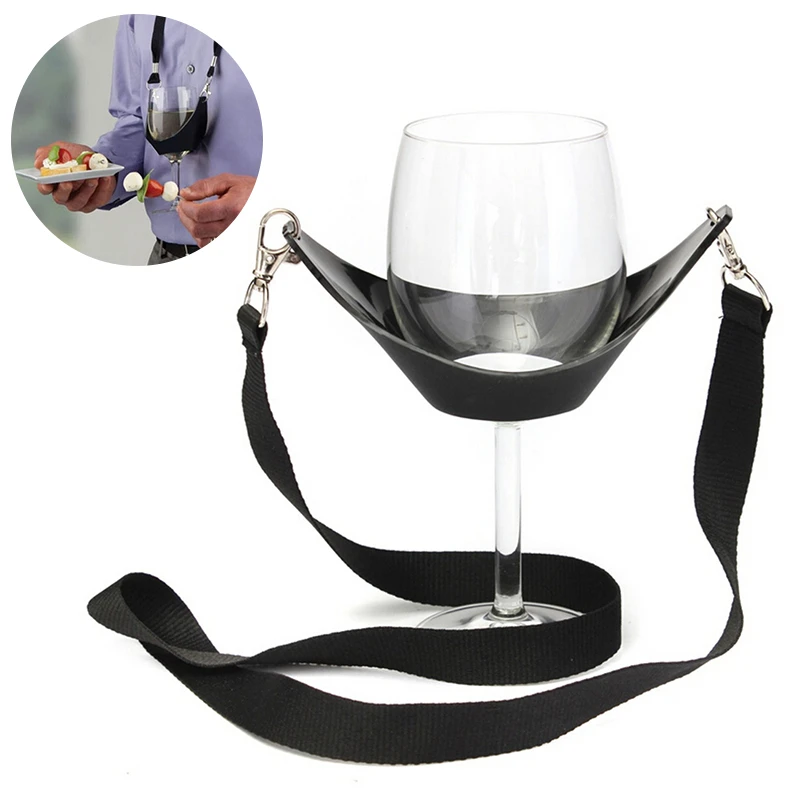 Soporte portátil para copas de vino, correa negra para copas de vino, soporte para copas de Yoke, correa para el cuello para cumpleaños, cóctel, fiesta, Bar, herramientas, 1 unidad