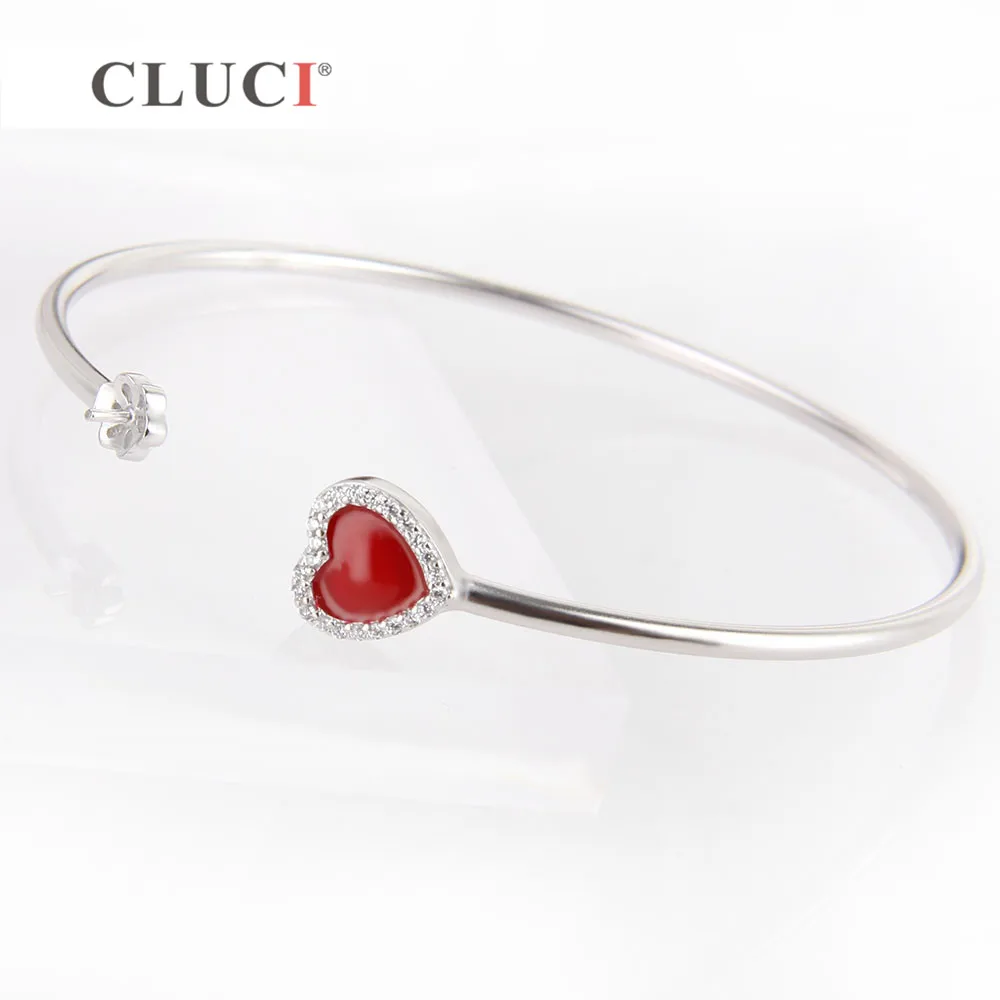 CLUCI Sparkling red heart 925 Sterling Silver Bracelet Accessary For Women Wedding/Birthday/Valentine's gift for women SB064SB