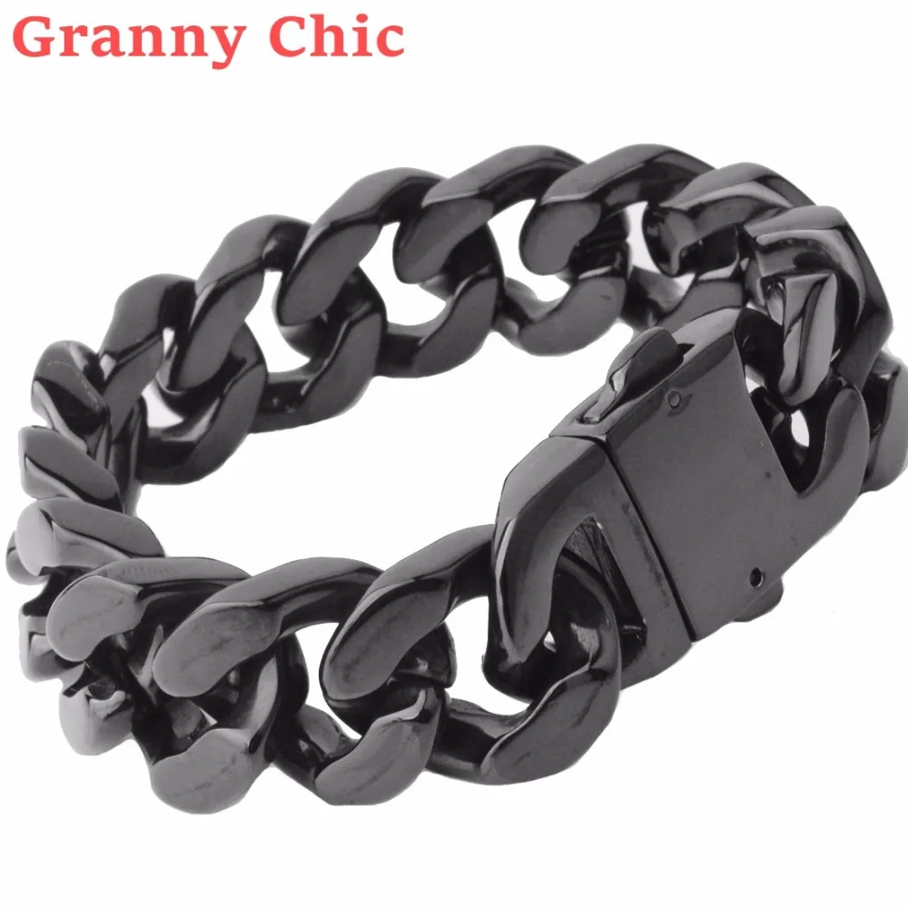 Cool 20mm Black Color 316L Stainless Steel Mens Boys Curb Cuban Chain Bracelet Jewelry 8.5