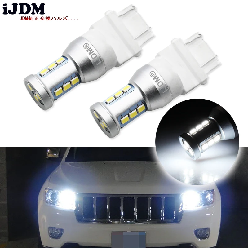 iJDM 6000K White Canbus 3157 LED 3357 3457 T25 LED Bulbs For Daytime Running Lights, DRL For 2011 and up Jeep Grand Cherokee 12V