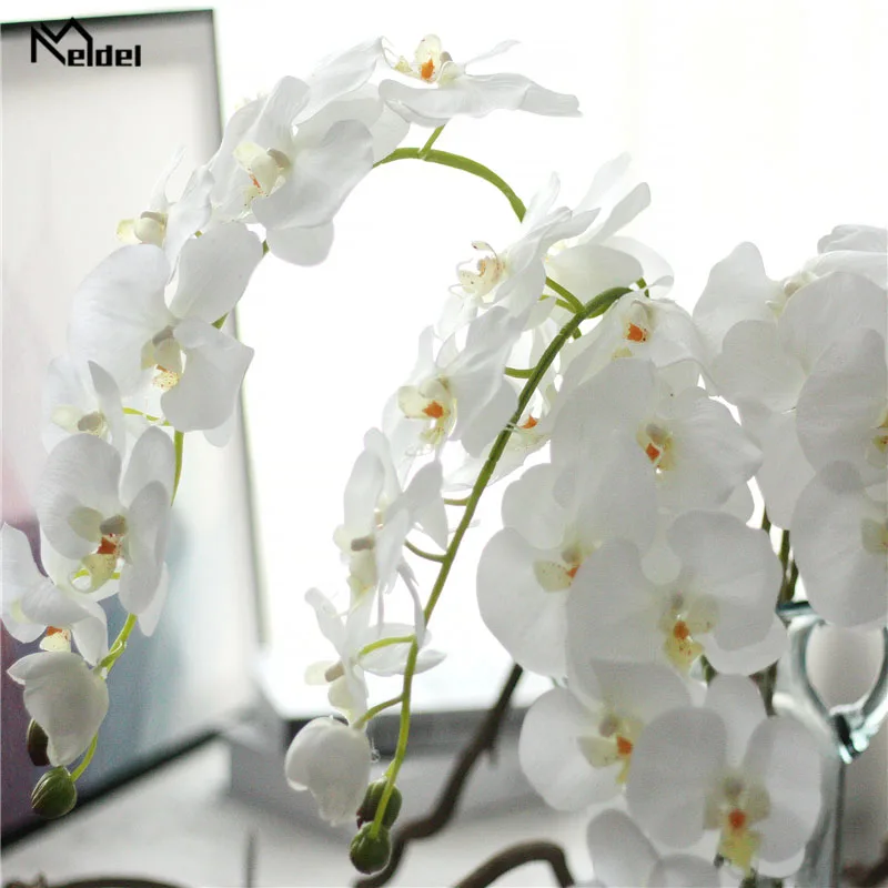 Meldel buquê de noiva artificial, flores de phalaenopsis, suporte para madrinhas, buquê de orquídea, decoração para casa, festa de casamento