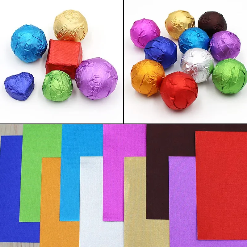 YOMDID 100pcs/Lot Colorful Tinfoils Chocolate Candy Tea Leaves Wrapping Papers DIY Food Pastry Decor Packaging Foil Paper 8*8cm