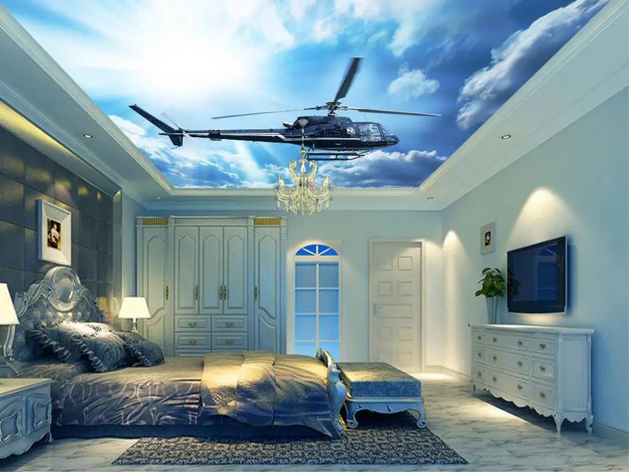 

Stereoscopic 3d wallpaper Blue sky and cloud ceiling plane wallpaper 3d mural Home Decoration Fresco