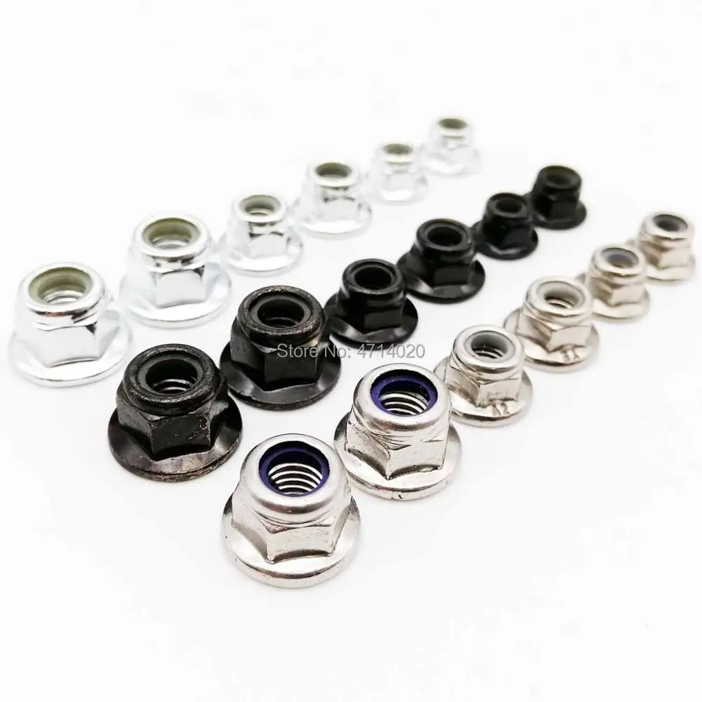 HZYUEGOU M3 M4 M5 M6 M8 M10 M12 Schwarze Kohlenstoff-304-A2-Edelstahl-Sechskant-Flansch-Nylon-Einsatz-Sicherungsmutter Selbstverriegelnde Nylock-Sicherungsmutter – Detail 2