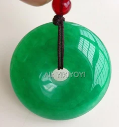 Natural Green Jade 30mm Chinese Round Buckle Harmony Amulet Lucky Jade Pendant + Free Rope Necklace Charm Gift Fine Jewelry